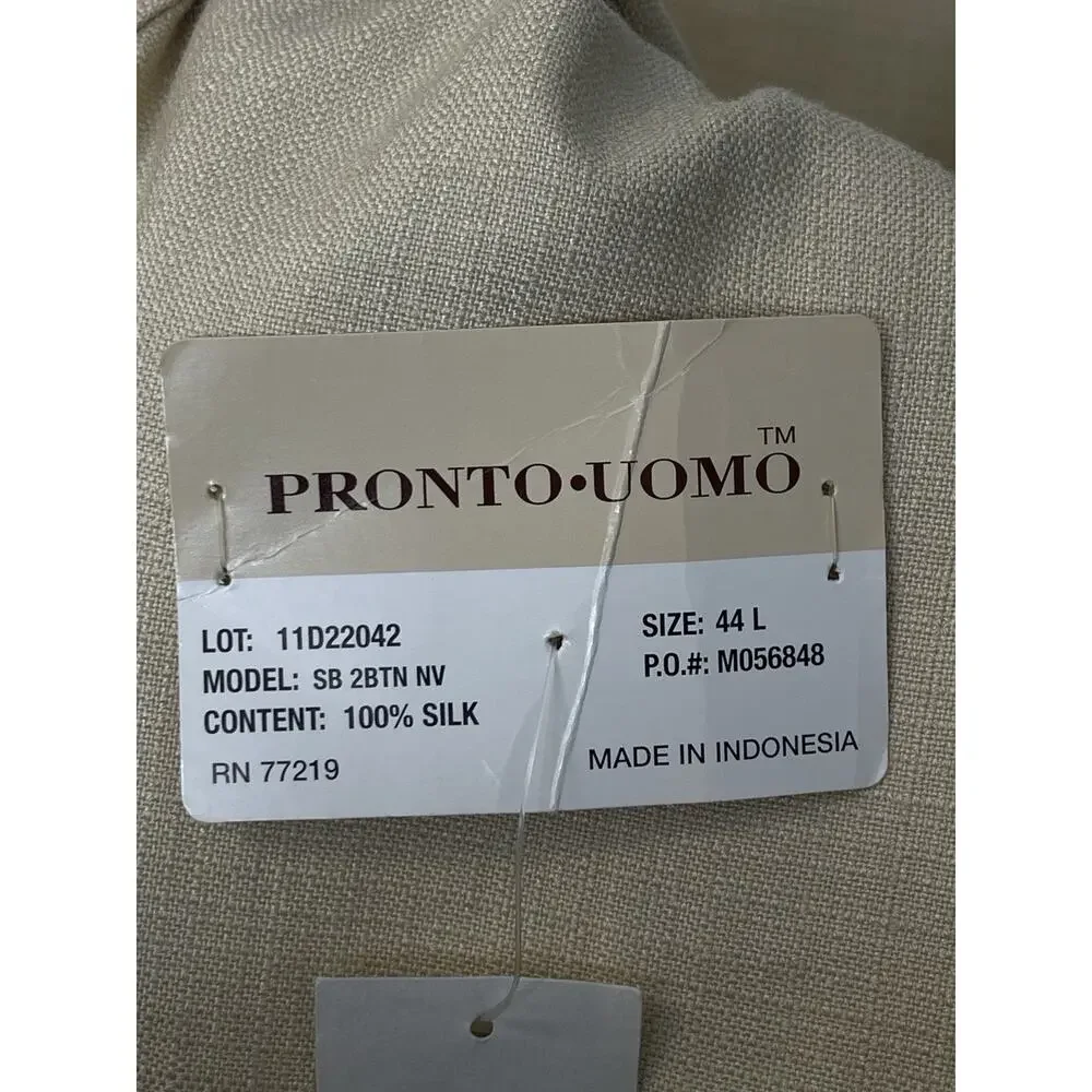 Pronto Uomo 100% Silk Blazer 44L Tan 2 Button NWT